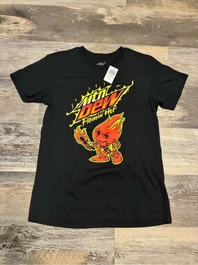 Women’s Black Graphic MTN Dew Flamin Hot T- Shirt Size Small